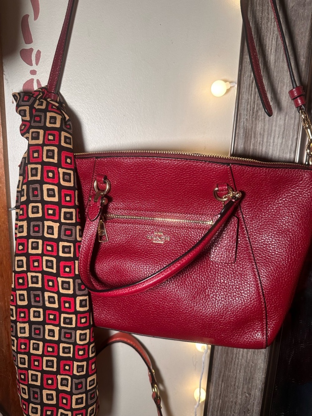 Coach Pebbled Leather Tote Bag in Red and a wallet that is a close  match